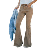 Darrahopens Women's Fashion > Jeans Azura Exchange Khaki High Waist Flare Jeans - 14 US