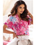 Darrahopens Women's Fashion > Tops & T-shirts Azura Exchange Abstract Floral Print Notch V Neck Blouse - M