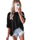 Darrahopens Women's Fashion > Tops & T-shirts Azura Exchange Bleached Distressed Asymmetric Hem Tee - S