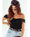 Darrahopens Women's Fashion > Tops & T-shirts Azura Exchange Criss Cross Off Shoulder Ribbed Top - XL