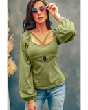 Darrahopens Women's Fashion > Tops & T-shirts Azura Exchange Criss Cross Sweetheart Neck Long Sleeve Top - M