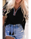Darrahopens Women's Fashion > Tops & T-shirts Azura Exchange Embroidered V Neck Top with Tassel Drawstring - L