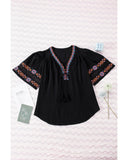 Darrahopens Women's Fashion > Tops & T-shirts Azura Exchange Embroidered V Neck Top with Tassel Drawstring - XL