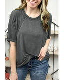 Darrahopens Women's Fashion > Tops & T-shirts Azura Exchange Exposed Seam Crewneck Raglan Sleeve T-Shirt - M