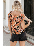 Darrahopens Women's Fashion > Tops & T-shirts Azura Exchange Floral Flutter Sleeves Square Neck Blouse - XL