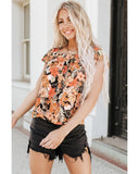 Darrahopens Women's Fashion > Tops & T-shirts Azura Exchange Floral Flutter Sleeves Square Neck Blouse - XL