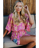 Darrahopens Women's Fashion > Tops & T-shirts Azura Exchange Floral Print Surplice Boho Blouse - M