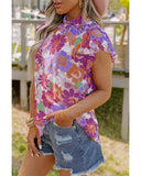 Darrahopens Women's Fashion > Tops & T-shirts Azura Exchange Flutter Sleeves Floral Top with Stand Collar - M