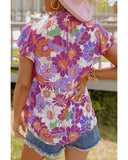 Darrahopens Women's Fashion > Tops & T-shirts Azura Exchange Flutter Sleeves Floral Top with Stand Collar - M
