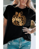 Darrahopens Women's Fashion > Tops & T-shirts Azura Exchange Halloween Sunflower Pumpkin Graphic Tee - M