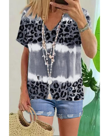 Darrahopens Women's Fashion > Tops & T-shirts Azura Exchange Leopard Patchwork Short Sleeve Top - S