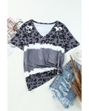 Darrahopens Women's Fashion > Tops & T-shirts Azura Exchange Leopard Patchwork Short Sleeve Top - XL