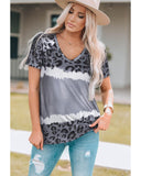 Darrahopens Women's Fashion > Tops & T-shirts Azura Exchange Leopard Patchwork Short Sleeve Top - XL