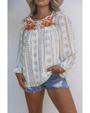 Darrahopens Women's Fashion > Tops & T-shirts Azura Exchange Long Sleeve Embroidered Print Blouse - L