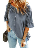 Darrahopens Women's Fashion > Tops & T-shirts Azura Exchange Loose Fit Ruffled T-Shirt with Half Sleeves - L