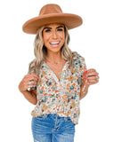 Darrahopens Women's Fashion > Tops & T-shirts Azura Exchange Multicolor Split V Neck Flower Print Blouse - S