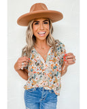 Darrahopens Women's Fashion > Tops & T-shirts Azura Exchange Multicolor Split V Neck Flower Print Blouse - S