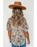 Darrahopens Women's Fashion > Tops & T-shirts Azura Exchange Multicolor Split V Neck Flower Print Blouse - S