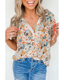 Darrahopens Women's Fashion > Tops & T-shirts Azura Exchange Multicolor Split V Neck Flower Print Blouse - S