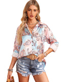 Darrahopens Women's Fashion > Tops & T-shirts Azura Exchange Paisley Print Lantern Sleeve Button-Down Shirt - M