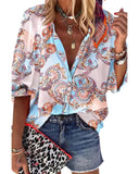 Darrahopens Women's Fashion > Tops & T-shirts Azura Exchange Paisley Print Lantern Sleeve Button-Down Shirt - M