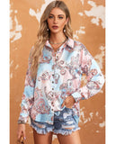Darrahopens Women's Fashion > Tops & T-shirts Azura Exchange Paisley Print Lantern Sleeve Button-Down Shirt - XL