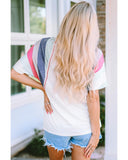 Darrahopens Women's Fashion > Tops & T-shirts Azura Exchange Patchwork V Neck T-Shirt with Stripe Detail - L