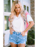 Darrahopens Women's Fashion > Tops & T-shirts Azura Exchange Patchwork V Neck T-Shirt with Stripe Detail - L