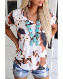 Darrahopens Women's Fashion > Tops & T-shirts Azura Exchange Pattern Print V Neck T-Shirt - M