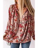 Darrahopens Women's Fashion > Tops & T-shirts Azura Exchange Printed Split V Neck Blouse - S