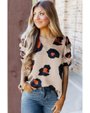 Darrahopens Women's Fashion > Tops & T-shirts Azura Exchange Ruched Short Sleeve Leopard Print Blouse - S