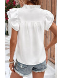Darrahopens Women's Fashion > Tops & T-shirts Azura Exchange Ruffle Flutter Sleeve Notch Neck Top - XL
