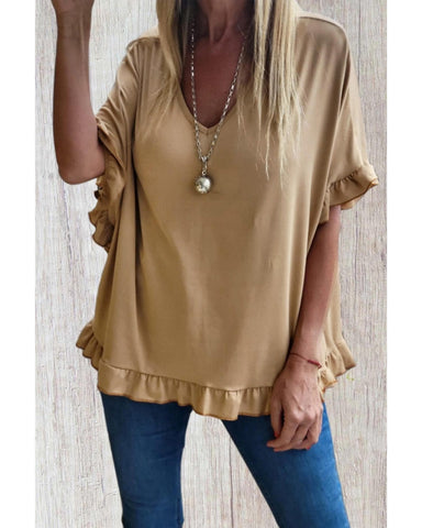 Darrahopens Women's Fashion > Tops & T-shirts Azura Exchange Ruffle Trim Oversize Blouse - XL