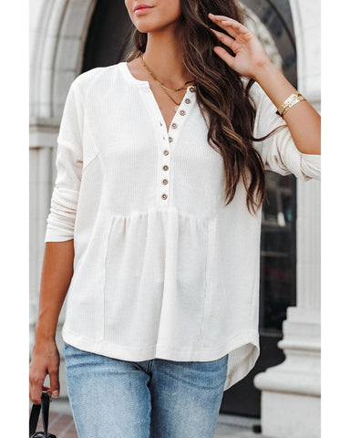 Darrahopens Women's Fashion > Tops & T-shirts Azura Exchange Waffle Knit Half Button Henley Top - XL