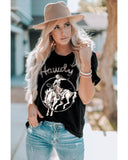 Darrahopens Women's Fashion > Tops & T-shirts Azura Exchange Western Cowboy Graphic Print Crewneck T-Shirt - 2XL