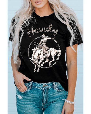 Darrahopens Women's Fashion > Tops & T-shirts Azura Exchange Western Cowboy Graphic Print Crewneck T-Shirt - 2XL