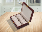 Darrahopens.com.au-10 Grids Wooden Watch Case Glass Jewellery Storage Holder Box Wood Display