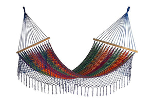 Mayan Legacy King Size Outdoor Cotton Mexican Resort Hammock With Fringe in Mexicana Colour