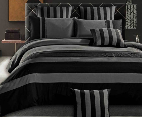 Luxton Super King Size Grey Black Sriped Quilt Cover Set(3PCS)