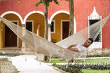 Mayan Legacy King Size Deluxe Outdoor Cotton Mexican Hammock in Cream Colour
